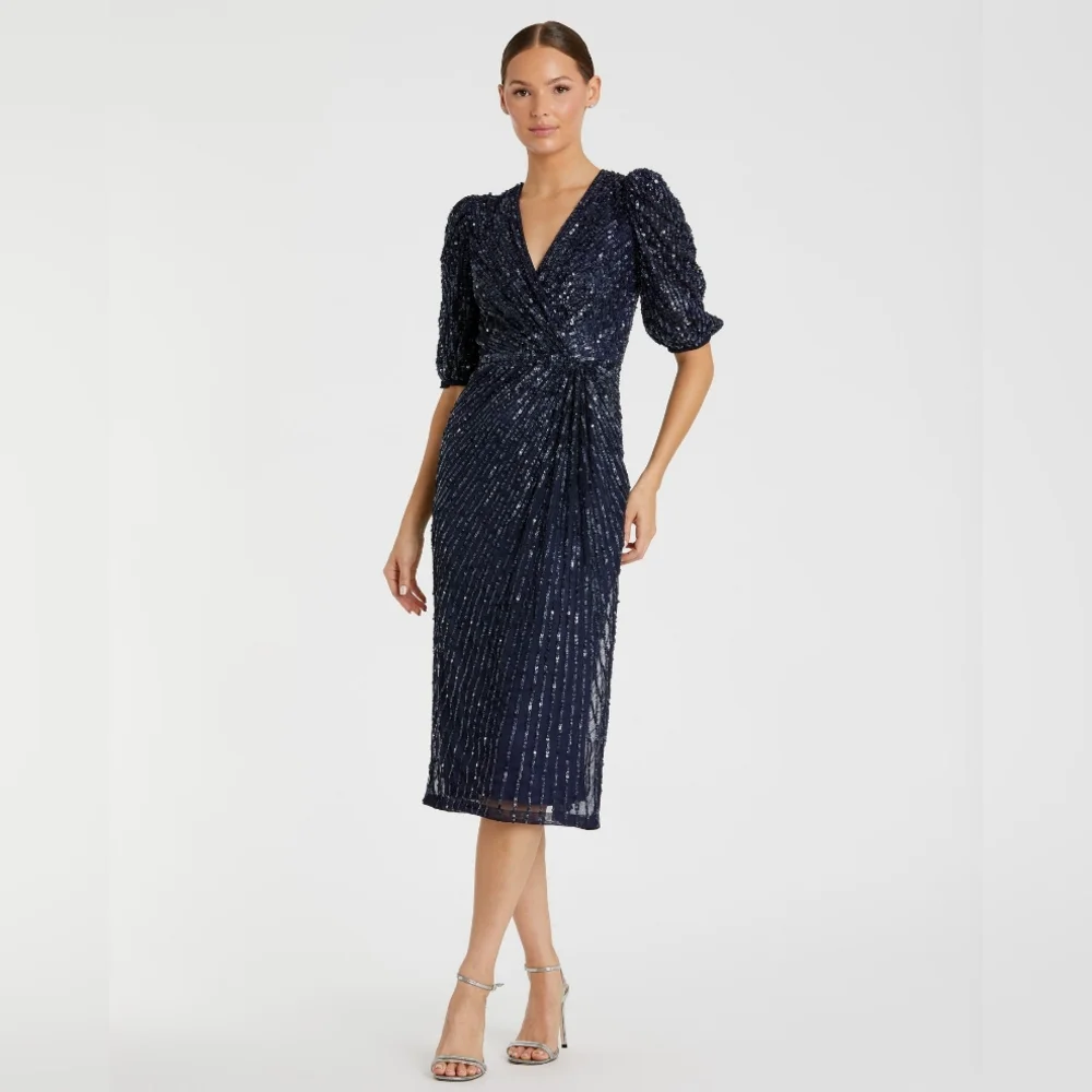Like new Sz 10 Mac Dugal Sequined V Neck Short Sleeve Midi Dress - Picture 12 of 17